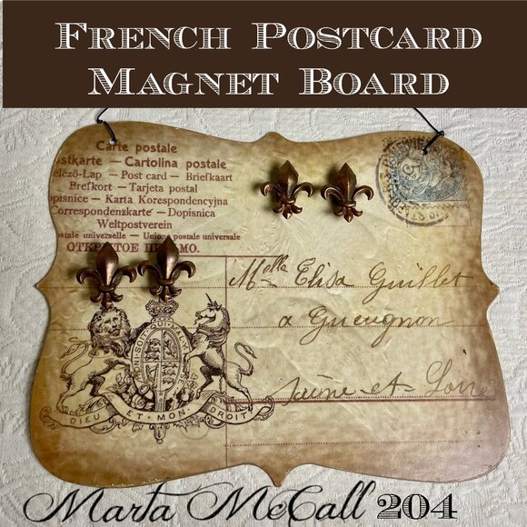 French Postcard Magnet Board w/Fleur de Lis Magnets - Picture 1 of 3
